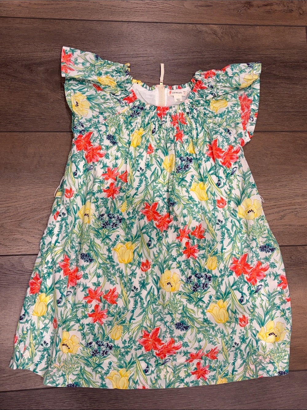 Crewcuts Floral Cotton Dress in White, Yellow, Green, Pink